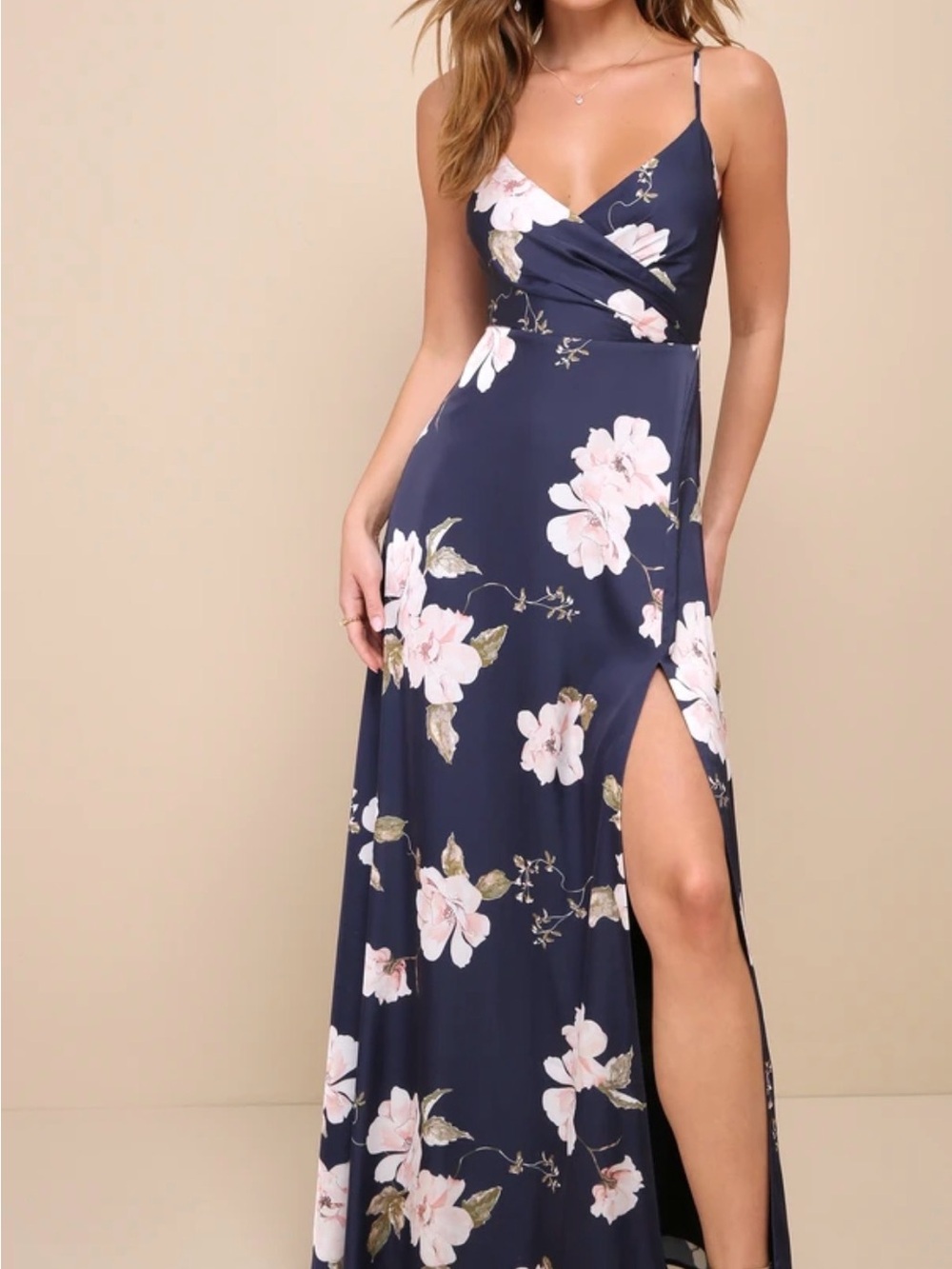 Lulu's Navy Floral Maxi Dress with Pink Blooms NWT